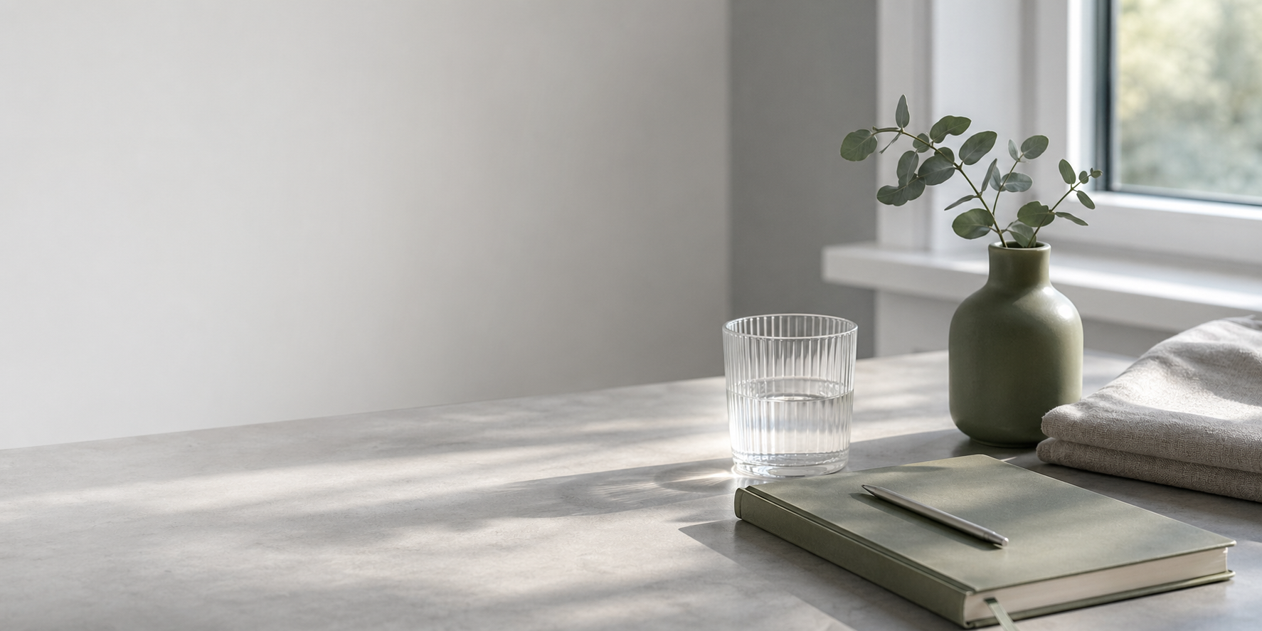 Ruhige Still-Life-Szene als Titelbild für Somatisierung und Psychosomatik